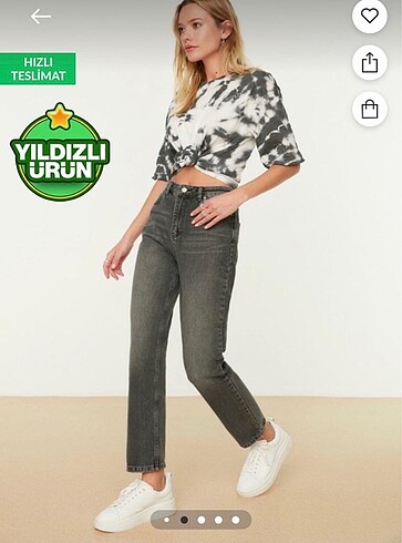 Trendyolmilla antrasit yüksek bel mom jeans