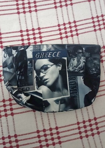 Gri Baskılı Fermuarlı Kadın Clutch Çanta