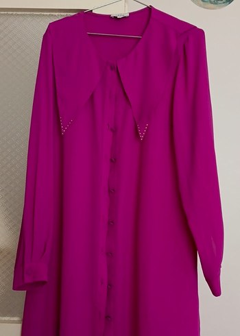 Düğmeli Uzun Mor Kadın Tunik - Görsel 2