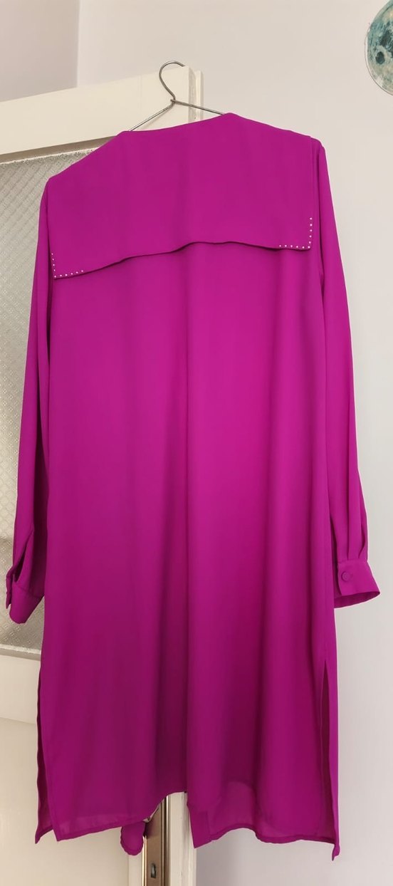 Düğmeli Uzun Mor Kadın Tunik - Görsel 3