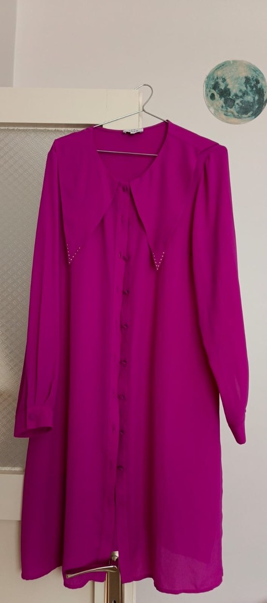 Düğmeli Uzun Mor Kadın Tunik - Görsel 2