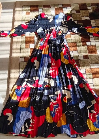 Çok Renkli Bohem Uzun Elbise - Görsel 2