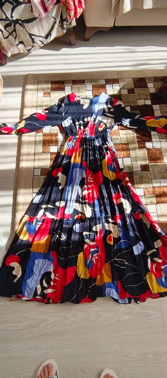 Çok Renkli Bohem Uzun Elbise - Görsel 2