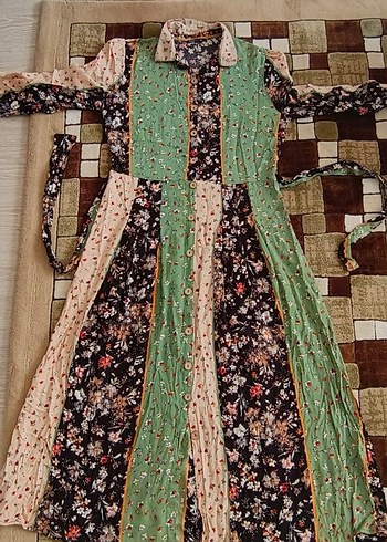 Bohem Çok Renkli Uzun Desenli Kadın Elbise - Görsel 2