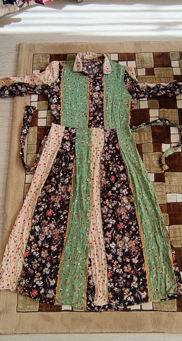 Bohem Çok Renkli Uzun Desenli Kadın Elbise - Görsel 2