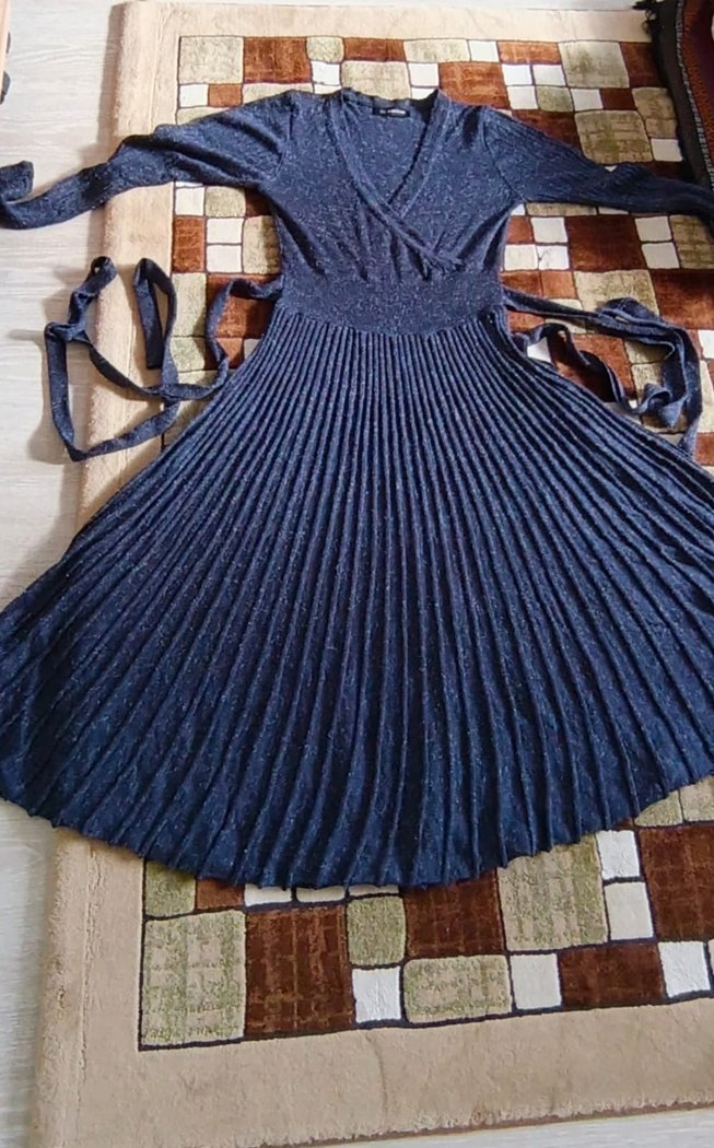 Lacivert Piliseli Kadın Uzun Elbise - Görsel 2