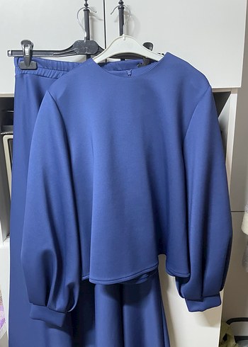 Lacivert Uzun Drapeli Kadın Etek Takım - Görsel 4