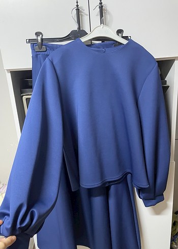 Lacivert Uzun Drapeli Kadın Etek Takım - Görsel 5