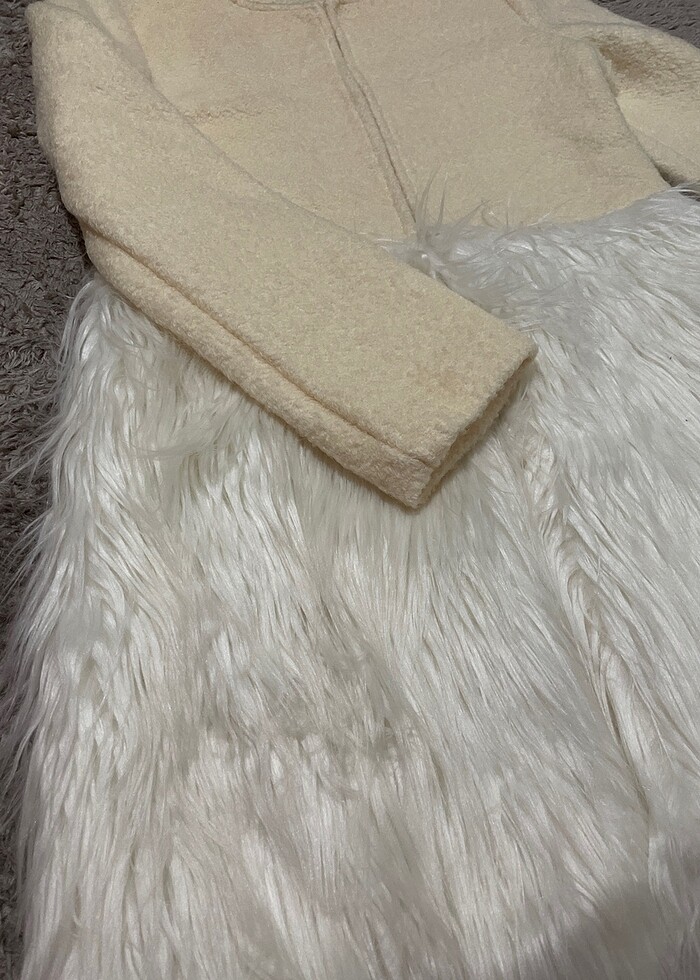 Krem tüylü kruvaze ceket - Görsel 3