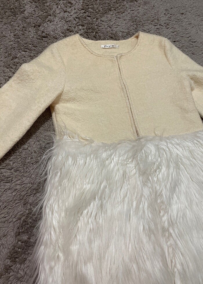 Krem tüylü kruvaze ceket - Görsel 2