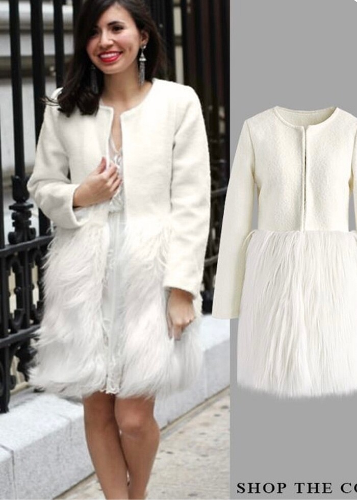 Krem tüylü kruvaze ceket - Görsel 5