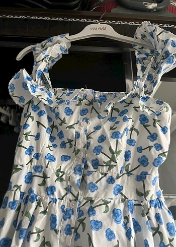 Mavi Çiçek Desenli Uzun Bohem Elbise - Görsel 2