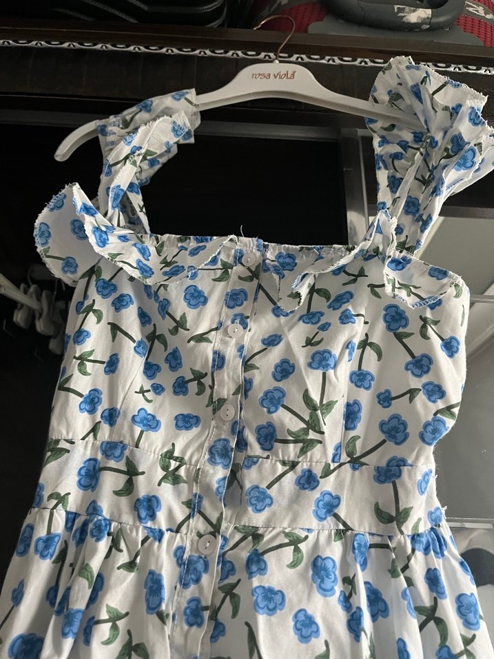 Mavi Çiçek Desenli Uzun Bohem Elbise - Görsel 2