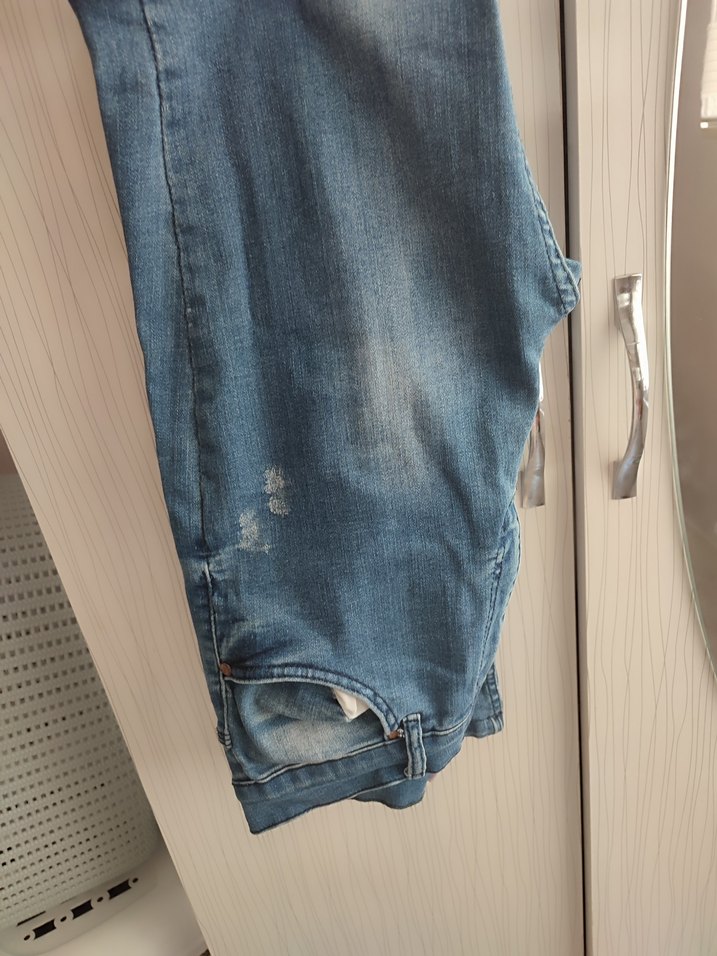 Kadın Gri Mavi Midi Boy Bol Paça Kot Pantolon - Görsel 2