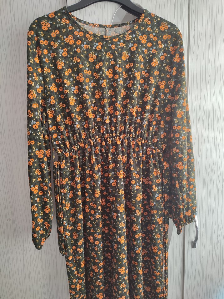 Uzun Kollu Piliseli Bohem Çiçekli Elbise - Görsel 2