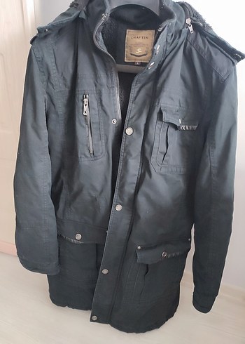 Düğmeli Siyah Denim erkek parka Ceket - Görsel 3