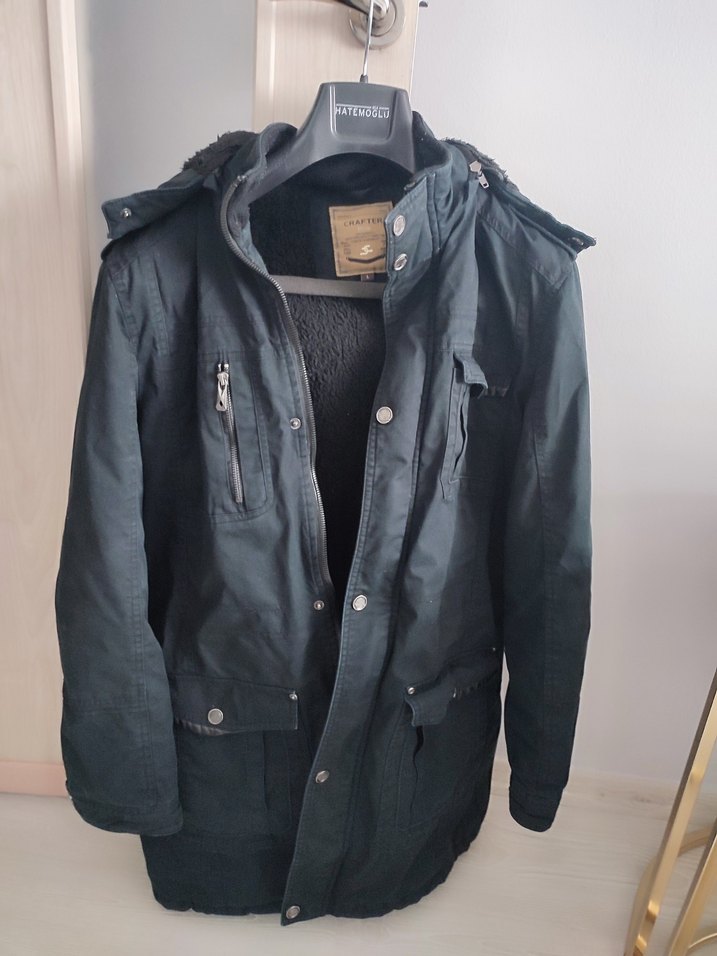 Düğmeli Siyah Denim erkek parka Ceket - Görsel 5