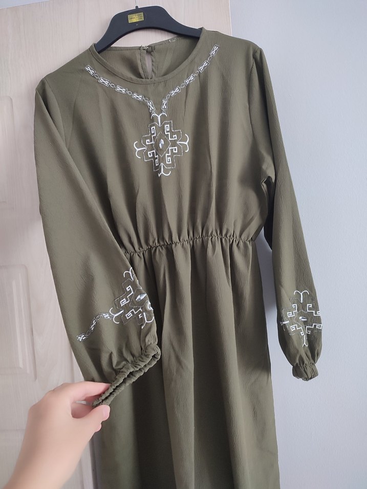 Diger Kadın Nakışlı Uzun Keten Elbise - Görsel 4