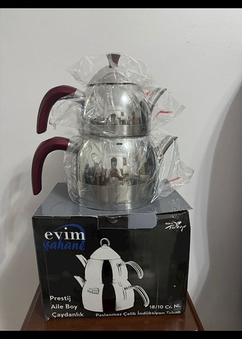 Diğer EVİM ŞAHANE Bordo Aile Boy Paslanmaz Çelik Çaydanlık