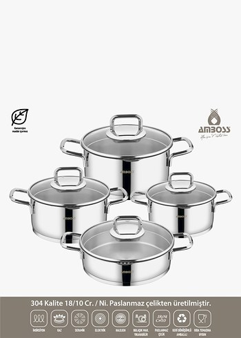  Beden Amboss Diamond Strainer Paslanmaz Çelik Çelik Kuplu Tencere Seti