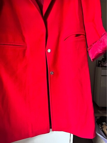 Zara Kırmızı uzun oversize kaşe kaban