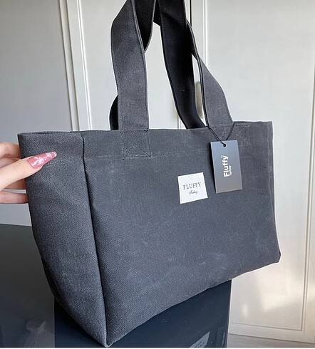 Zara Fluffy gri gerçek kanvas çanta askı dahil