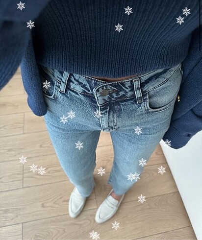 Zara Kar yıkama açık mavı straight kesik paça jean denim