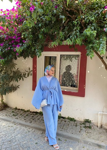 Mavi Salaş Bağlamalı taşlı ikili takım