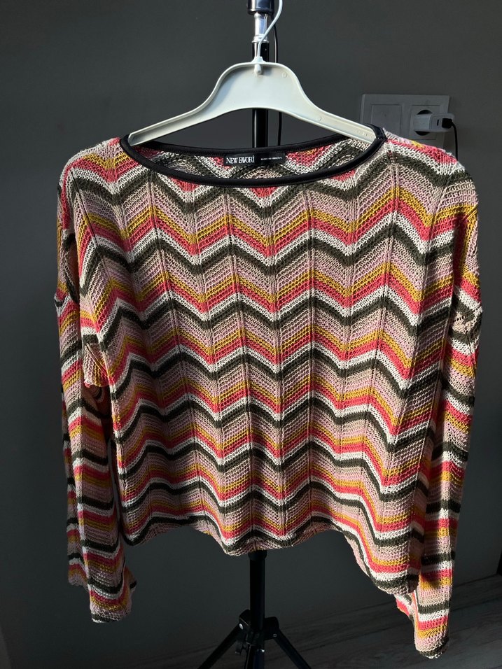 Renkli Desenli Bohem Kadın Triko Kazak - Görsel 2