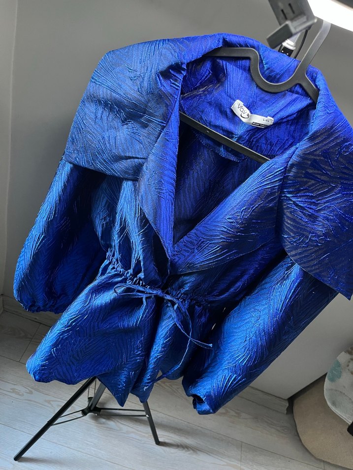 Kısa Mavi Drapeli jakar abiye ceket - Görsel 3