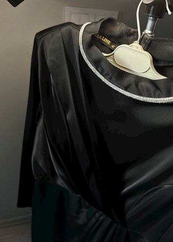 Uzun Siyah Drapeli Kadın Elbise abiye tesettür - Görsel 2