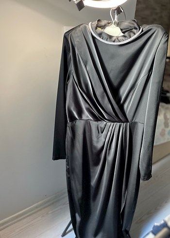 Uzun Siyah Drapeli Kadın Elbise abiye tesettür - Görsel 3