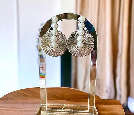 İnci detaylı asortili salkım küpe silver