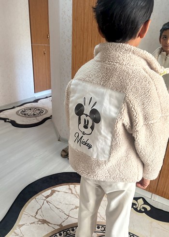 Diğer Beyaz Peluş Mickey Baskılı Erkek Çocuk Ceket