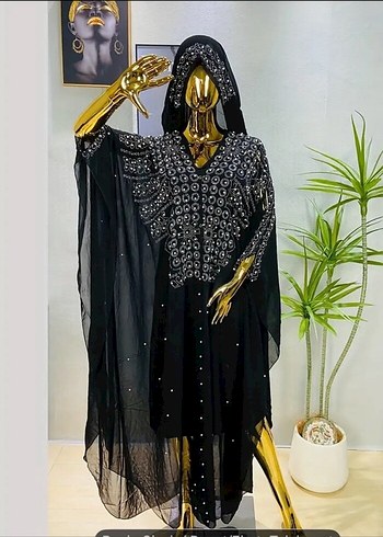 Boncuk İşlemeli Siyah Uzun Abiye Elbise - Görsel 2