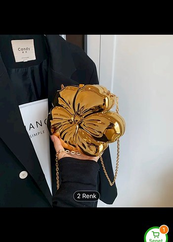 Zara Zincir Detaylı Altın Renk Çiçekli Kadın Abiye Çanta