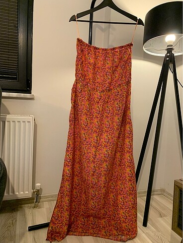 40 Beden H&M straplez pembe uzun elbise