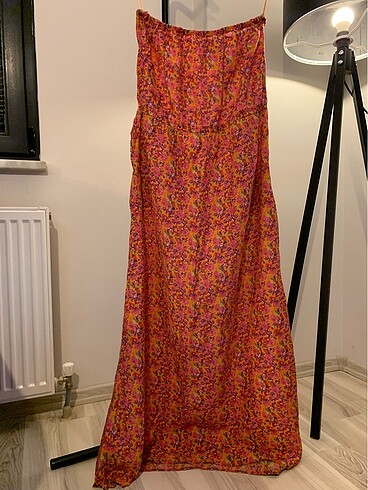 40 Beden pembe Renk H&M straplez pembe uzun elbise