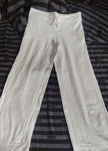 Beyaz Rahat Kesim Midi penye Pantolon - Görsel 3