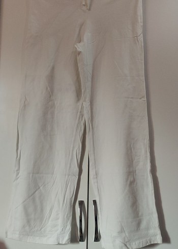 Beyaz Rahat Kesim Midi penye Pantolon - Görsel 4