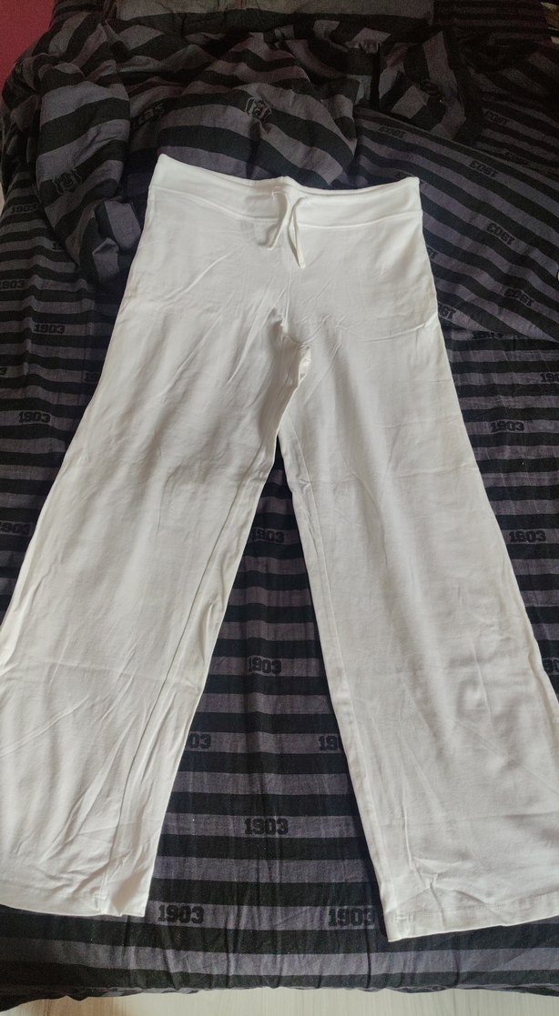 Beyaz Rahat Kesim Midi penye Pantolon - Görsel 3