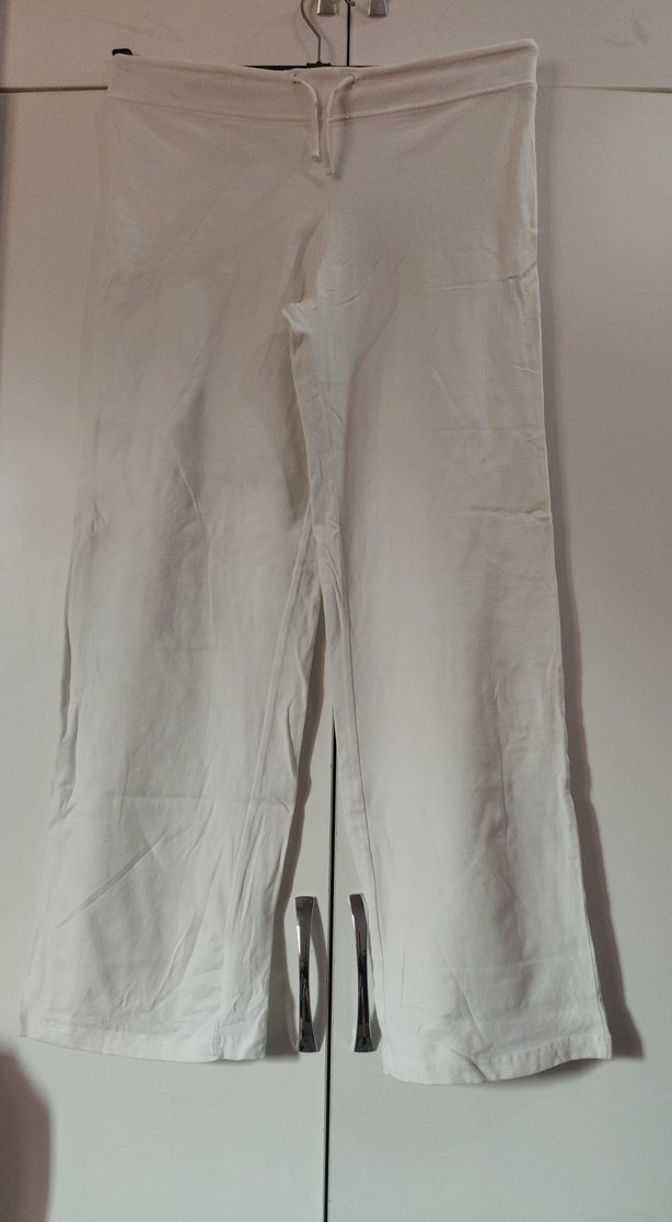 Beyaz Rahat Kesim Midi penye Pantolon - Görsel 4