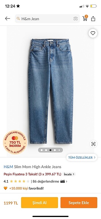 s Beden mavi Renk H&M JEAN