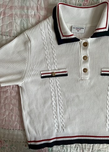 xs Beden beyaz Renk Beyaz Örgü Kısa Kollu Polo Yaka Kazak