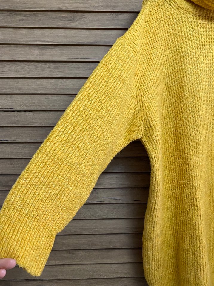 Sarı Örgü Balıkçı Yaka Kadın Kazak - Görsel 3