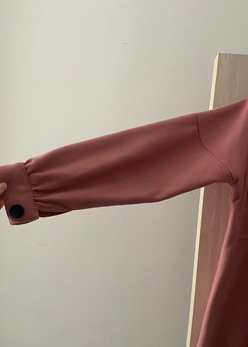 Düğmeli Pembe Kadın Midi Gömlek Ceket - Görsel 5