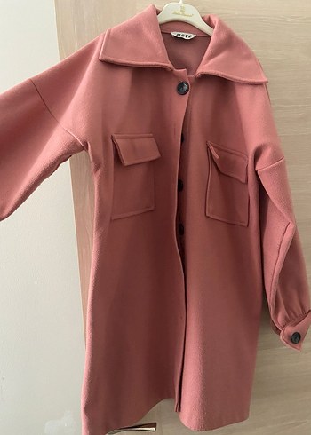 Düğmeli Pembe Kadın Midi Gömlek Ceket - Görsel 2