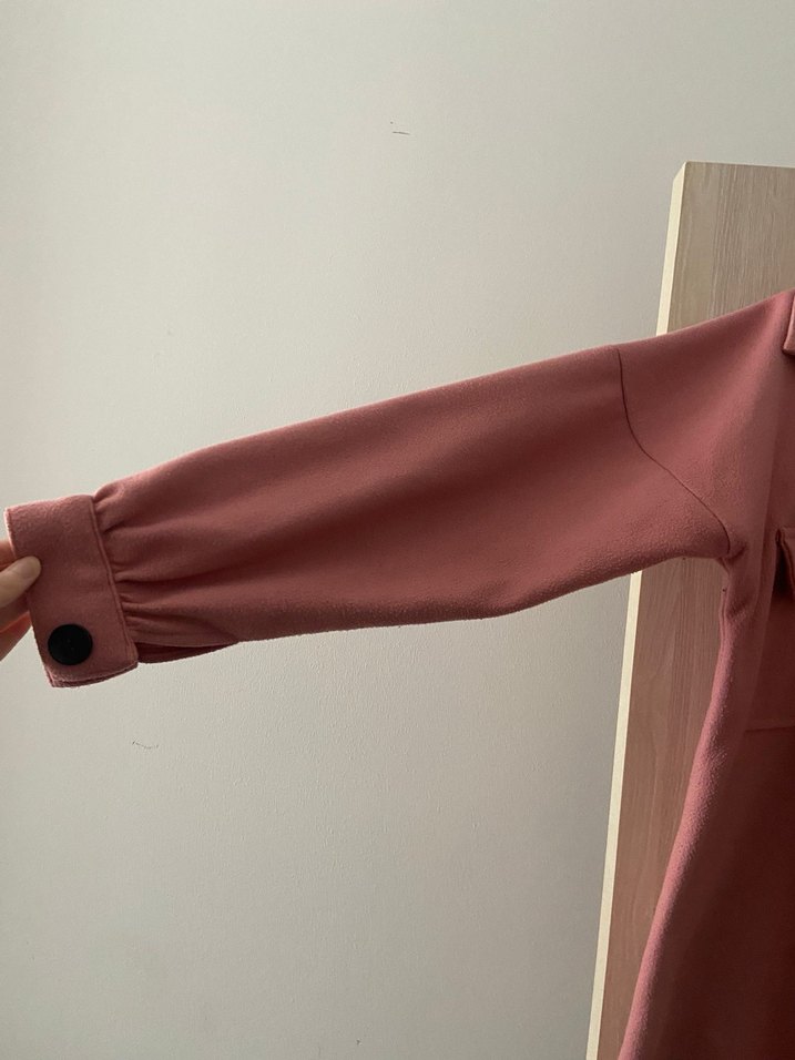 Düğmeli Pembe Kadın Midi Gömlek Ceket - Görsel 5