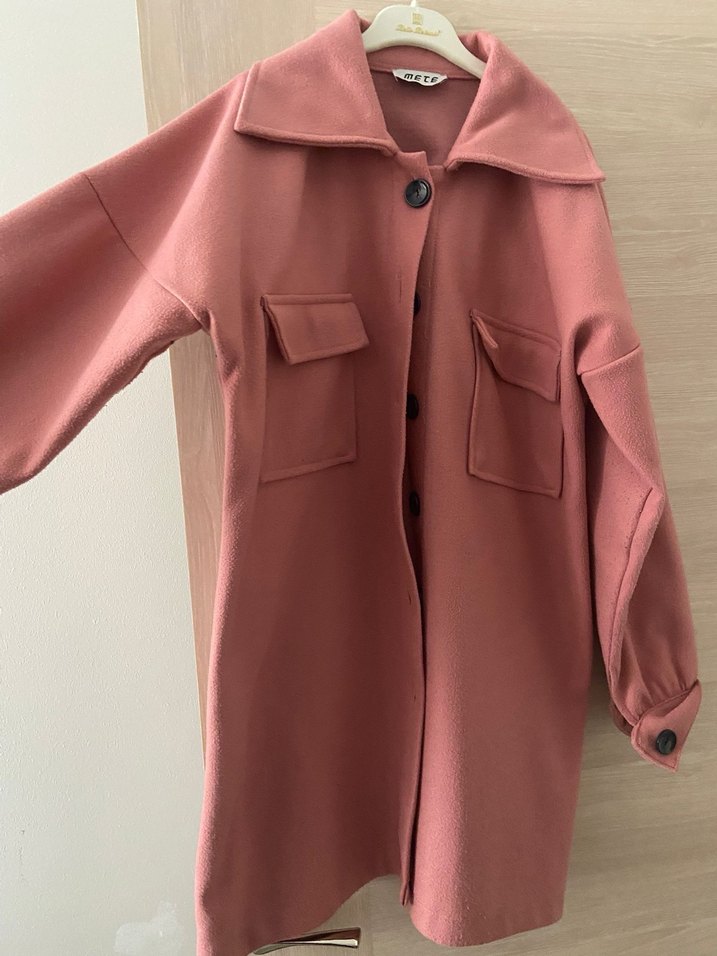 Düğmeli Pembe Kadın Midi Gömlek Ceket - Görsel 2