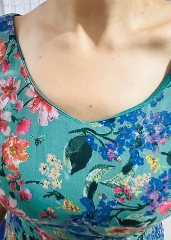 Çiçek Desenli V Yaka Bohem Midi Elbise - Görsel 3